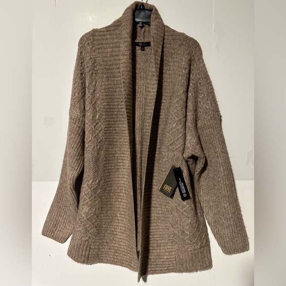 Frye Women's Brown Collar Open Knit Cardigan Sweater - Size L - Picture 10 of 12